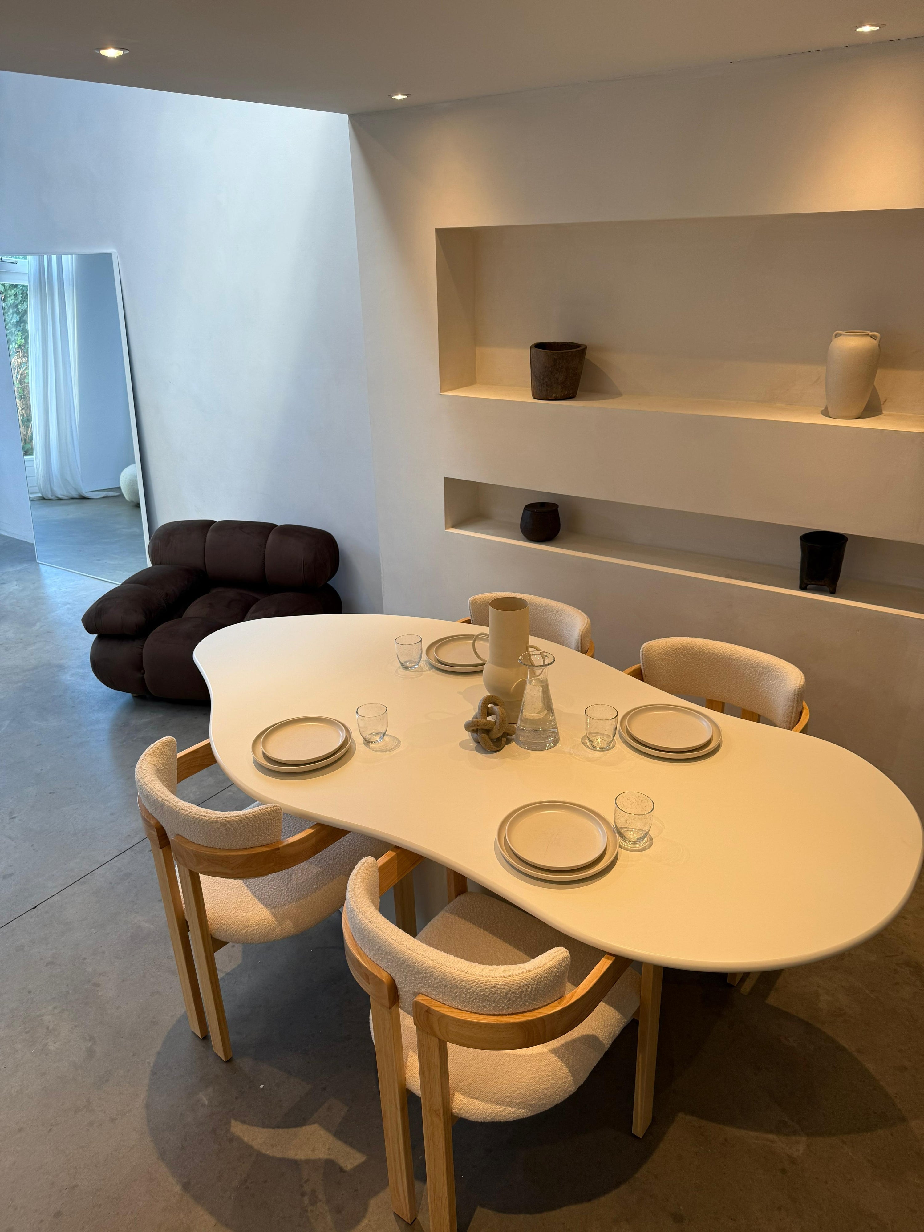 Japandi Organische Eettafel – Betonlook Ivory 231x121