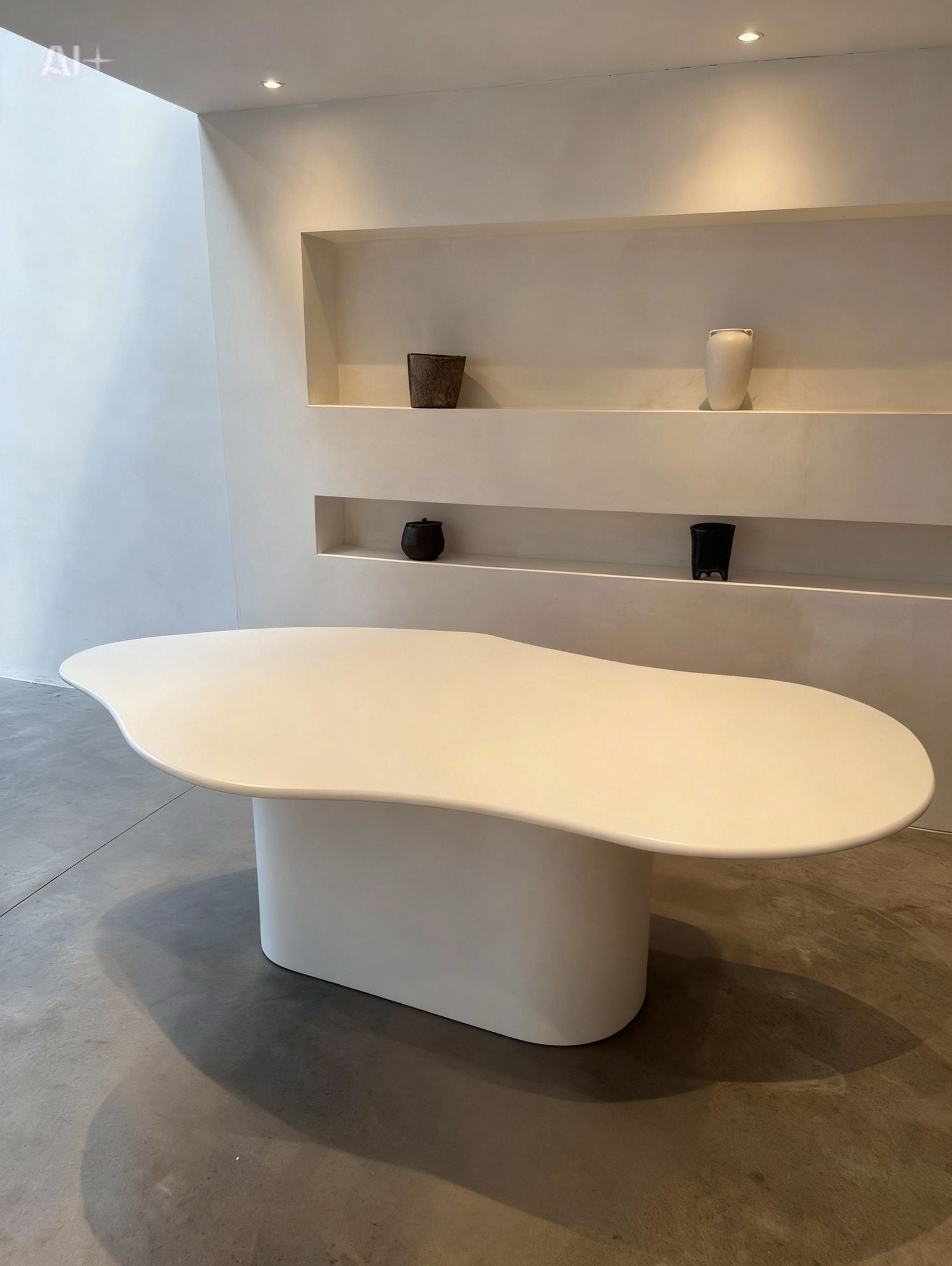 Japandi Organische Eettafel – Betonlook Ivory 231x121